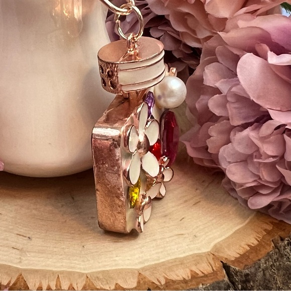 Pink Crystal Flower Perfume Bottle Keychain Charm - Picture 9 of 16